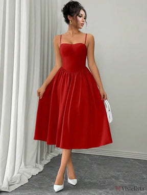 Vestido Midi Evasê Com Alças Finas Estruturado Vestido Midi Evasê Com Alças Finas Estruturado