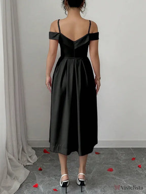 Vestido Midi Evasê Com Ombro a Ombro Elegante Vestido Midi Evasê Com Ombro a Ombro Elegante