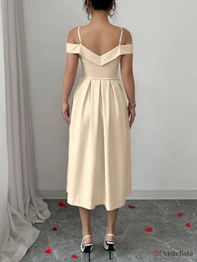 Vestido Midi Evasê Com Ombro a Ombro Elegante Vestido Midi Evasê Com Ombro a Ombro Elegante