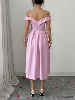 Vestido Midi Evasê Com Ombro a Ombro Elegante Vestido Midi Evasê Com Ombro a Ombro Elegante