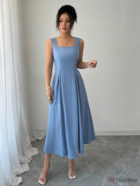 Vestido Midi Evasê Com Pregas E Detalhe Trançado Vestido Midi Evasê Com Pregas E Detalhe Trançado