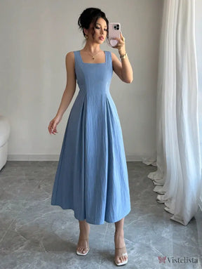Vestido Midi Evasê Com Pregas E Detalhe Trançado Vestido Midi Evasê Com Pregas E Detalhe Trançado