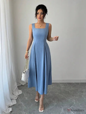 Vestido Midi Evasê Com Pregas E Detalhe Trançado Vestido Midi Evasê Com Pregas E Detalhe Trançado