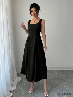 Vestido Midi Evasê Com Pregas E Detalhe Trançado Vestido Midi Evasê Com Pregas E Detalhe Trançado