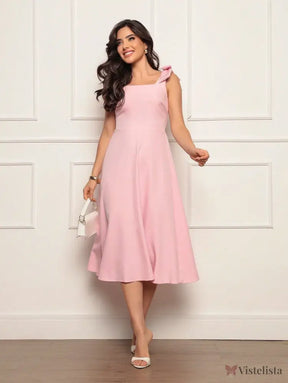 Vestido Midi Evasê Elegante Com Laço No Ombro Vestido Midi Evasê Elegante Com Laço No Ombro