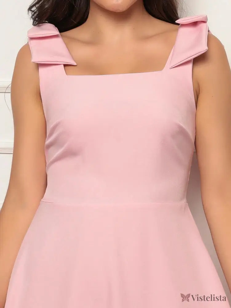 Vestido Midi Evasê Elegante Com Laço No Ombro Vestido Midi Evasê Elegante Com Laço No Ombro