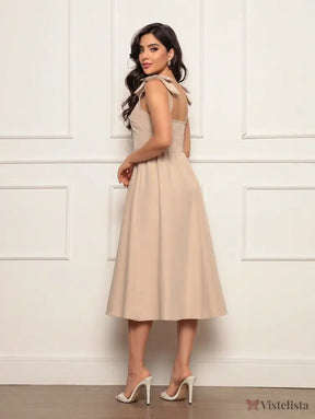 Vestido Midi Evasê Elegante Com Laço No Ombro Vestido Midi Evasê Elegante Com Laço No Ombro