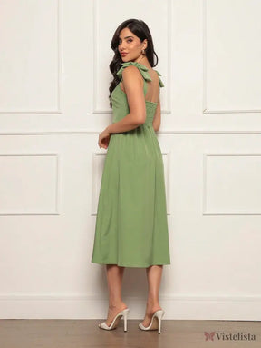 Vestido Midi Evasê Elegante Com Laço No Ombro Vestido Midi Evasê Elegante Com Laço No Ombro