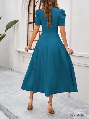 Vestido Midi Evasê Elegante Com Manga Bufante Vestido Midi Evasê Elegante Com Manga Bufante