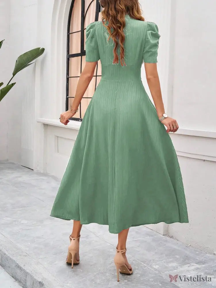 Vestido Midi Evasê Elegante Com Manga Bufante Vestido Midi Evasê Elegante Com Manga Bufante