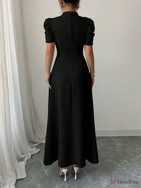 Vestido Midi Evasê Elegante Com Manga Bufante Vestido Midi Evasê Elegante Com Manga Bufante