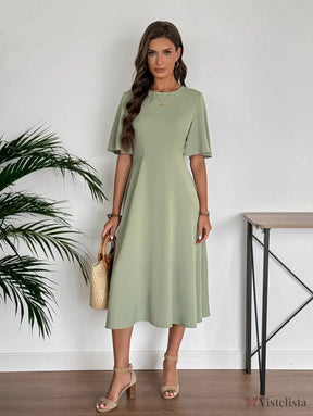 Vestido Midi Evasê Elegante Com Manga Flare Vestido Midi Evasê Elegante Com Manga Flare