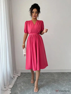 Vestido Midi Evasê Liso Estilo Casual Sofisticado Vestido Midi Evasê Liso Estilo Casual Sofisticado