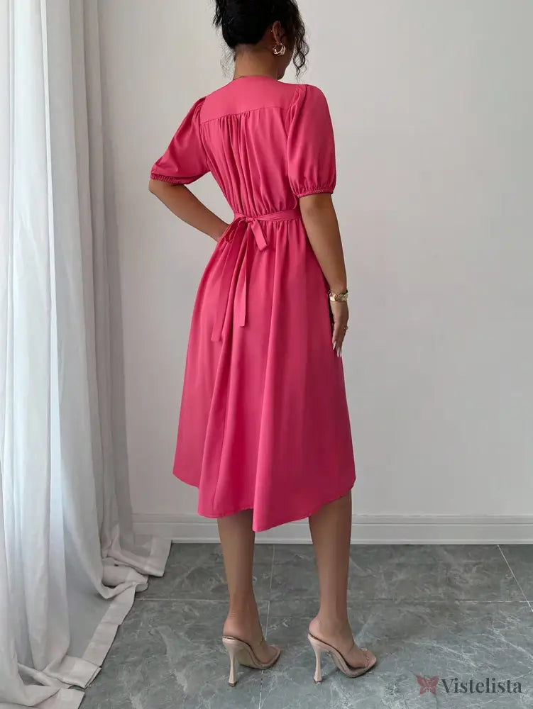 Vestido Midi Evasê Liso Estilo Casual Sofisticado Vestido Midi Evasê Liso Estilo Casual Sofisticado
