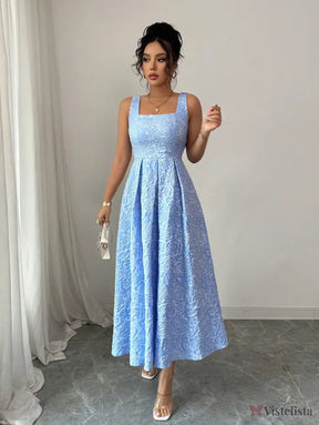 Vestido Midi Fashion Com Decote Quadrado E Saia Evasê Vestido Midi Fashion Com Decote Quadrado E Saia Evasê
