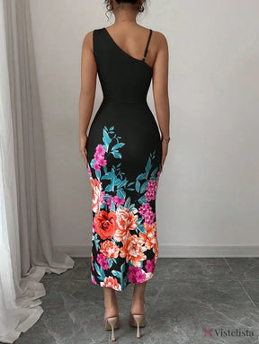 Vestido Midi Justo Com Estampa Floral E Fenda Lateral Vestido Midi Justo Com Estampa Floral E Fenda Lateral