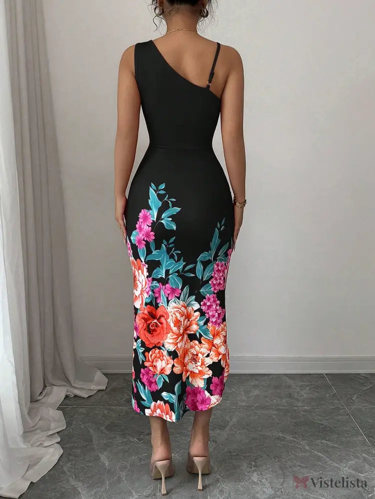 Vestido Midi Justo Com Estampa Floral E Fenda Lateral Vestido Midi Justo Com Estampa Floral E Fenda Lateral