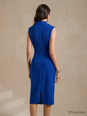 Vestido Midi Justo Elegante Com Decote Drapeado Vestido Midi Justo Elegante Com Decote Drapeado