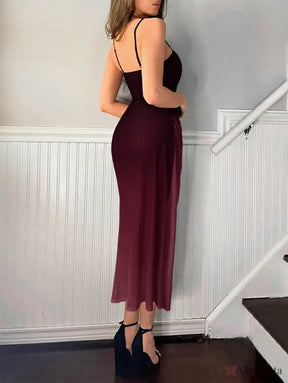 Vestido Midi Slip Dress Justo Draped Lateral Elegante Vestido Midi Slip Dress Justo Draped Lateral Elegante