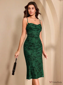 Vestido Midi Slip Dress Justo Estampa Floral Delicada Verde Escuro / PP Vestido Midi Slip Dress Justo Estampa Floral