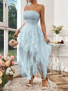 Vestido Midi Tomara Que Caia Com Saia De Camadas Tule Vestido Midi Tomara Que Caia Com Saia De Camadas Tule