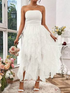 Vestido Midi Tomara Que Caia Com Saia De Camadas Tule Vestido Midi Tomara Que Caia Com Saia De Camadas Tule