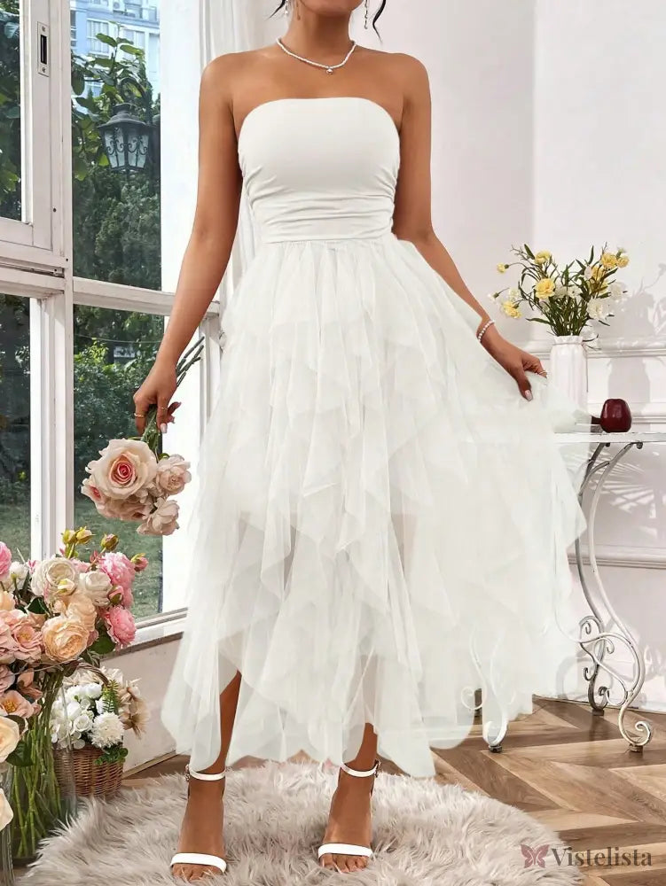 Vestido Midi Tomara Que Caia Com Saia De Camadas Tule Vestido Midi Tomara Que Caia Com Saia De Camadas Tule