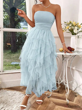 Vestido Midi Tomara Que Caia Com Saia De Camadas Tule Vestido Midi Tomara Que Caia Com Saia De Camadas Tule