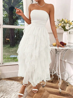 Vestido Midi Tomara Que Caia Com Saia De Camadas Tule Vestido Midi Tomara Que Caia Com Saia De Camadas Tule