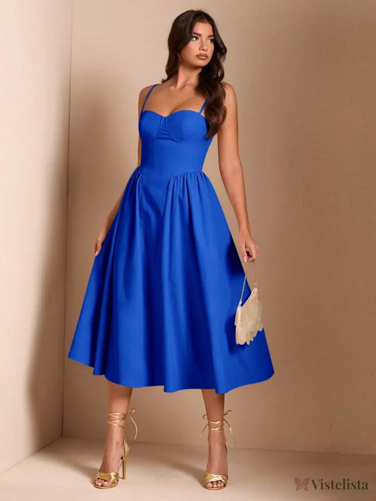 Vestido Midi Tomara Que Caia Com Saia Evasê Azul Royal / PP Vestido Midi Tomara Que Caia Com Saia Evasê