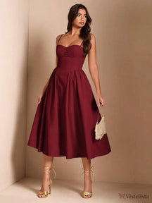 Vestido Midi Tomara Que Caia Com Saia Evasê Vinho / PP Vestido Midi Tomara Que Caia Com Saia Evasê