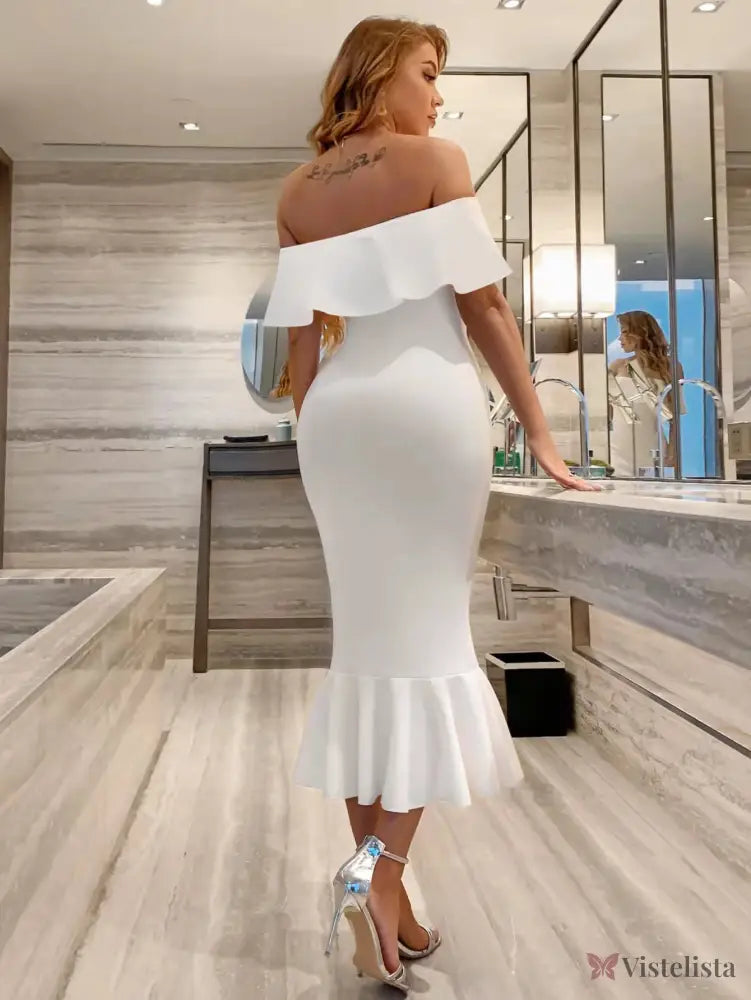 Vestido Midi Tomara Que Caia Justo Com Babado Elegante Vestido Midi Tomara Que Caia Justo Com Babado Elegante