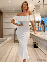 Vestido Midi Tomara Que Caia Justo Com Babado Elegante Branco / PP Vestido Midi Tomara Que Caia Justo Com Babado