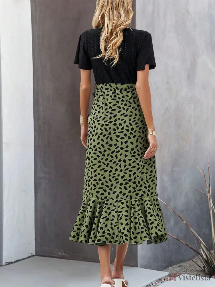 Vestido Midi Transpassado Com Saia Estampada Vestido Midi Transpassado Com Saia Estampada