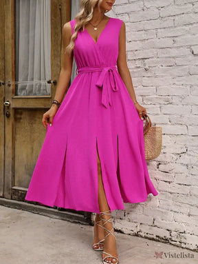 Vestido Midi Transpassado Feminino Com Faixa Na Cintura Vestido Midi Transpassado Feminino Com Faixa Na Cintura