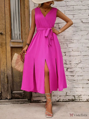 Vestido Midi Transpassado Feminino Com Faixa Na Cintura Vestido Midi Transpassado Feminino Com Faixa Na Cintura