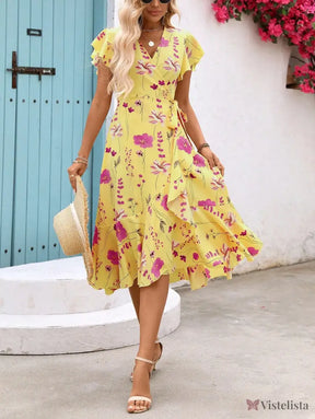 Vestido Midi Transpassado Feminino Decote V Fluido Vestido Midi Transpassado Feminino Decote V Fluido