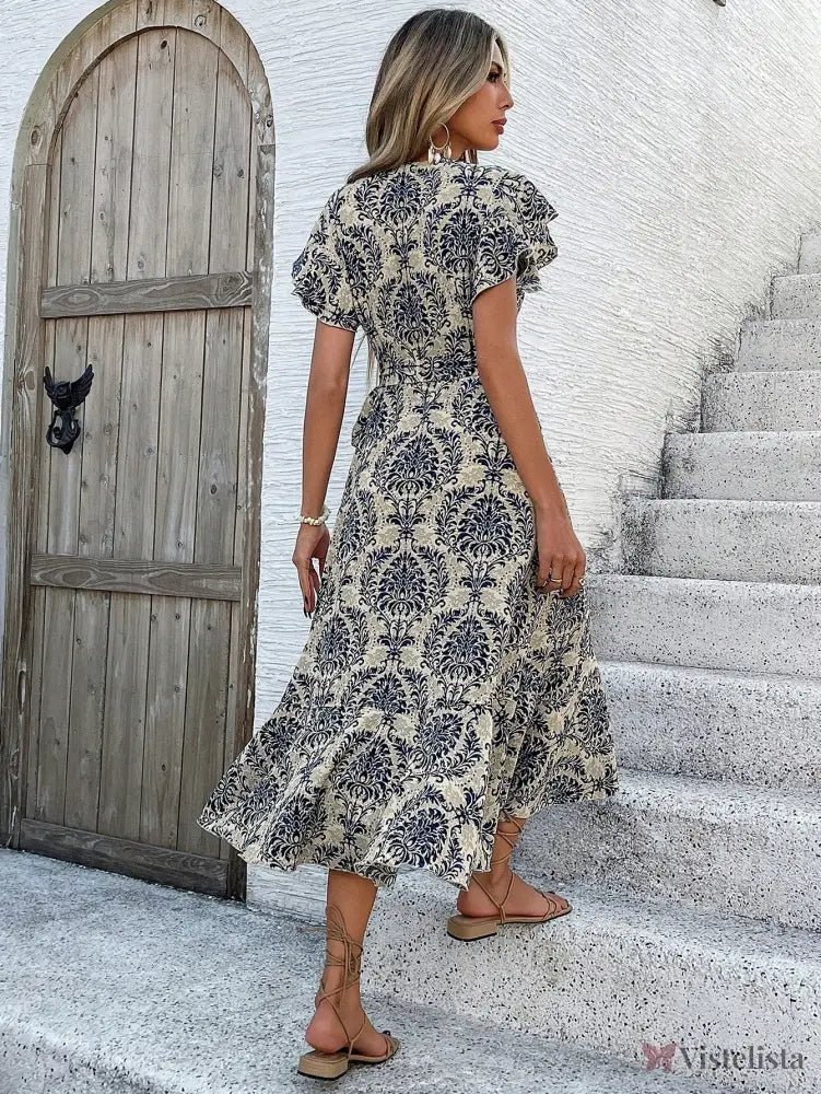 Vestido Midi Transpassado Feminino Decote V Fluido Vestido Midi Transpassado Feminino Decote V Fluido
