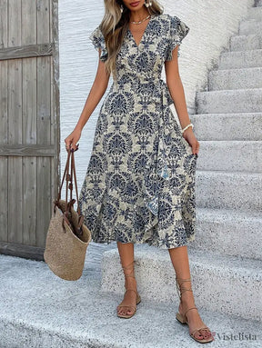 Vestido Midi Transpassado Feminino Decote V Fluido Vestido Midi Transpassado Feminino Decote V Fluido