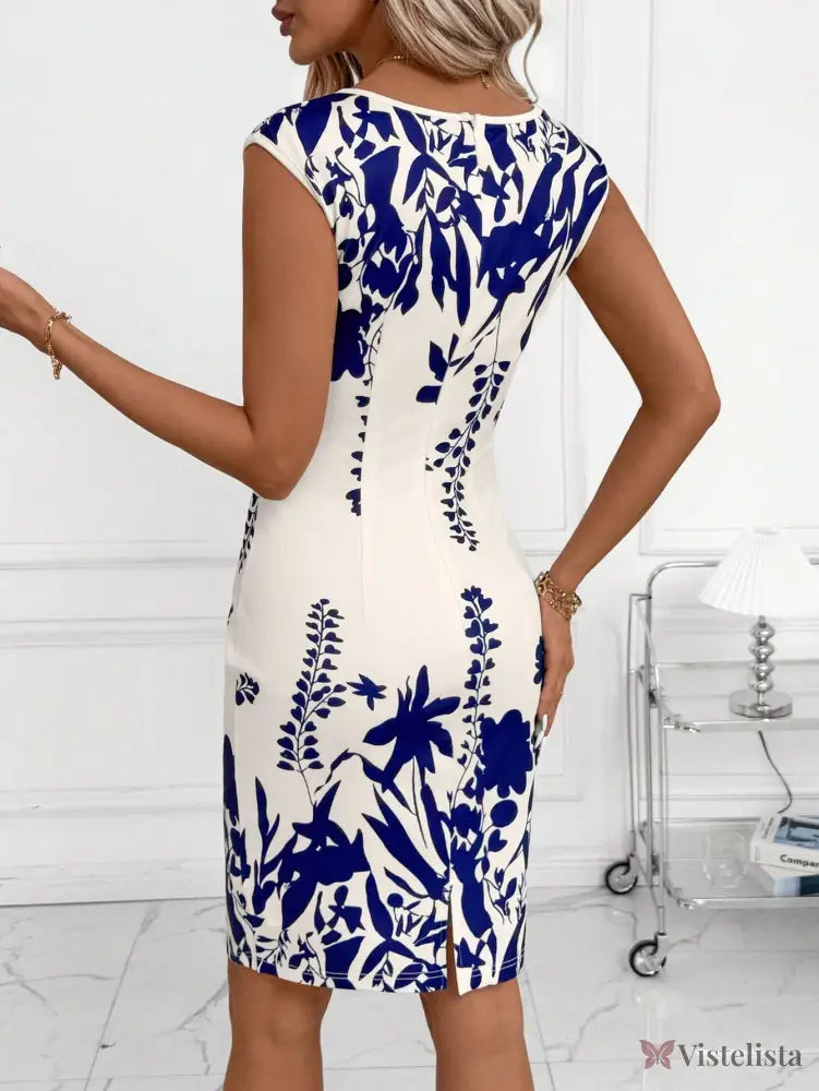 Vestido Tubinho Midi Justo Estampado Floral Com Decote Reto Vestido Tubinho Midi Justo Estampado Floral Com Decote Reto